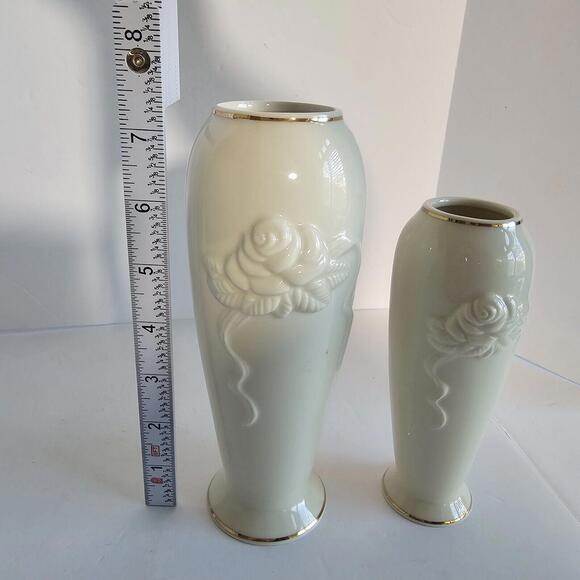 Lenox Rose Blossom Bud Vase Porcelain 24K Gold Trim Ivory Cream 2 7.5" and 6" - Picture 2 of 4
